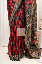 Load image into Gallery viewer, Checkered Khandua Silk Saree- Red &amp; Black Saree
