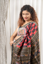 Load image into Gallery viewer, Checkered Khandua Silk Saree- Red &amp; Black Saree
