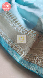 Classy Gold Border Silk Cotton Saree - Blue