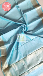 Load image into Gallery viewer, Classy Gold Border Silk Cotton Saree - Blue
