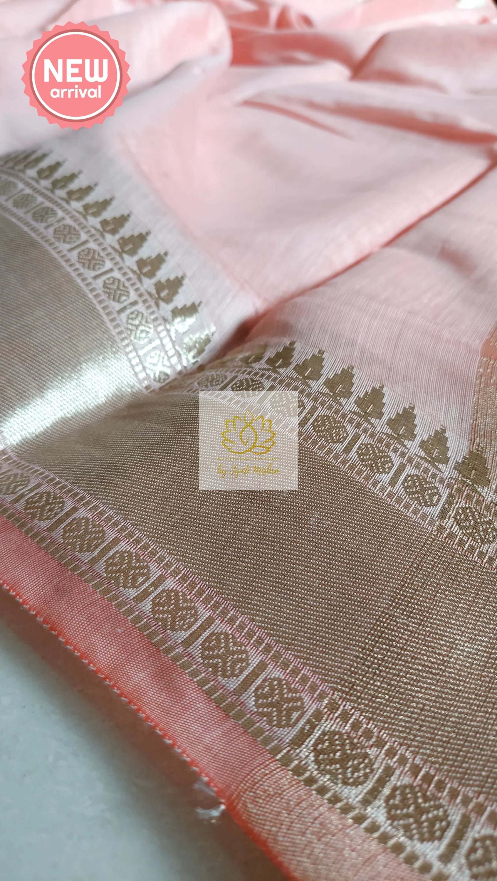 Classy Gold Border Silk Cotton Saree - Peachy Pink