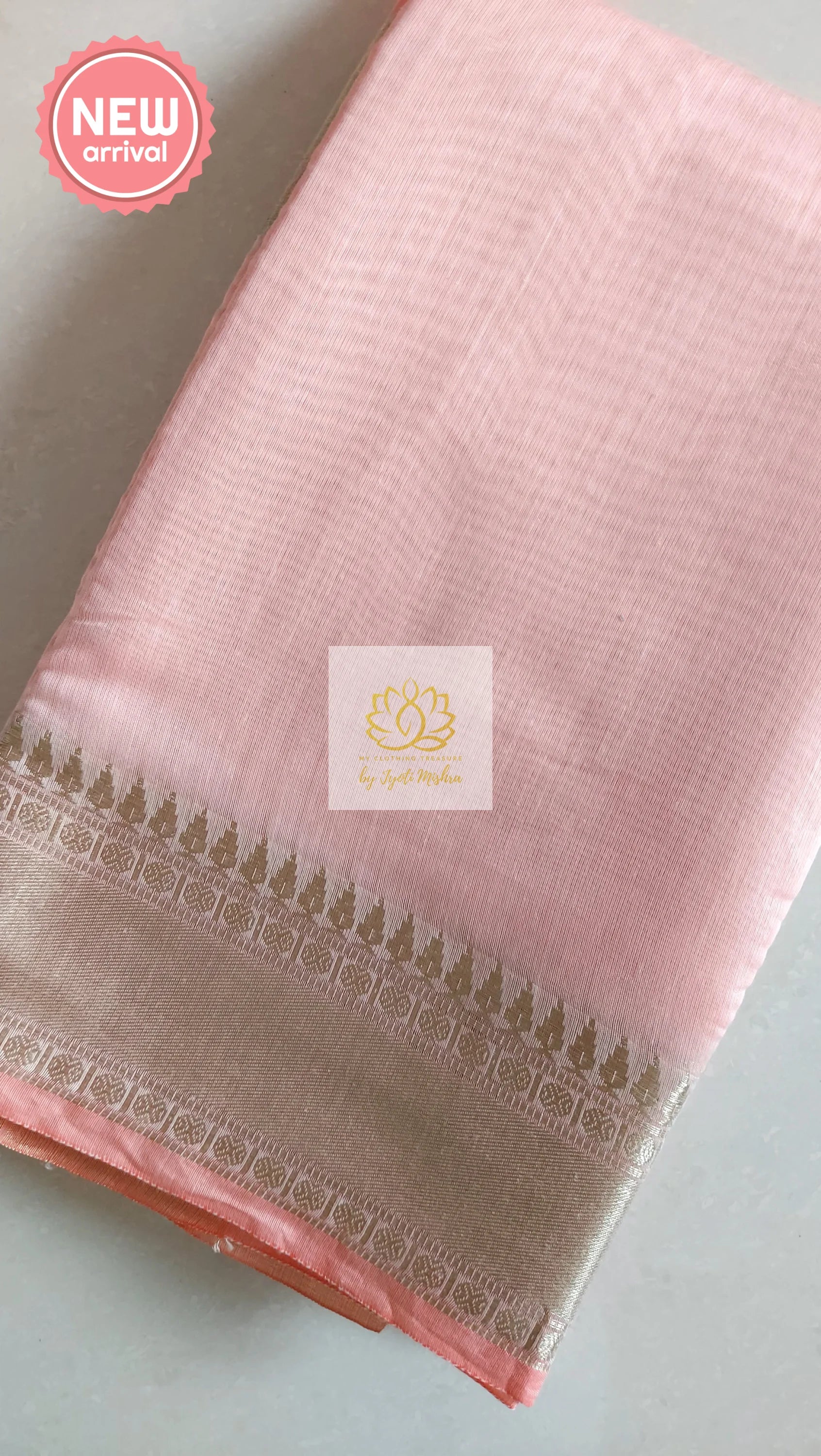 Classy Gold Border Silk Cotton Saree - Peachy Pink