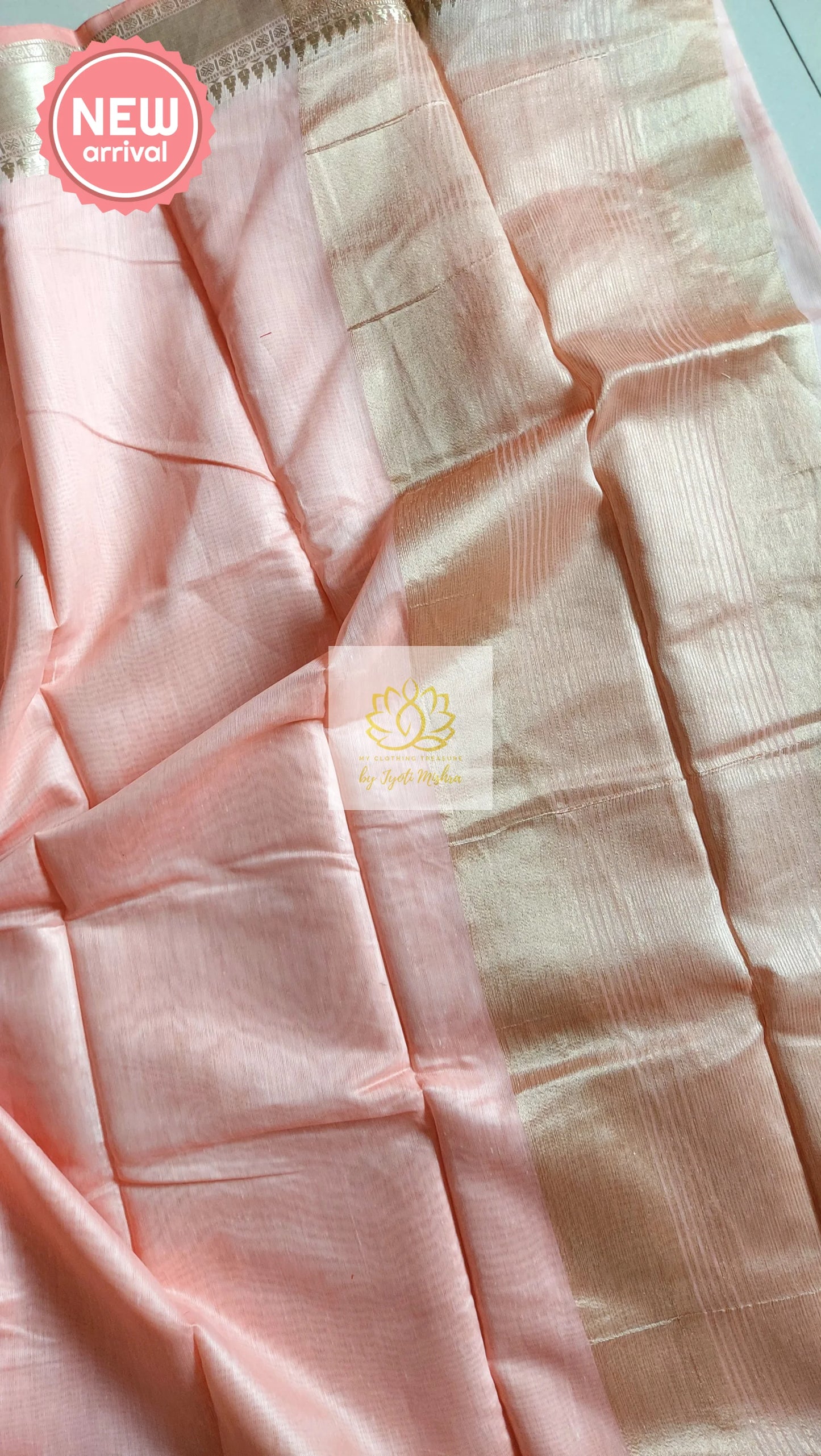 Classy Gold Border Silk Cotton Saree - Peachy Pink