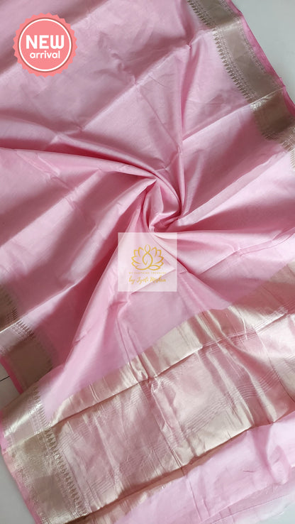 Classy Gold Border Silk Cotton Saree - Pink