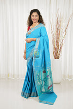 Load image into Gallery viewer, Cotton Paithani Saree With Deer Pallu- Surf Blue
