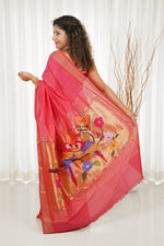 Load image into Gallery viewer, Cotton Paithani Saree With Parrot Pallu- Carrot
