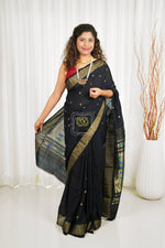 Load image into Gallery viewer, Cotton Paithani Saree With Traditional Double Pallu- Black
