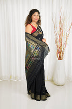 Load image into Gallery viewer, Cotton Paithani Saree With Traditional Double Pallu- Black
