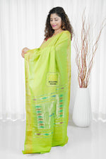 Load image into Gallery viewer, Cotton Paithani Saree With Traditional Double Pallu- Lime Green
