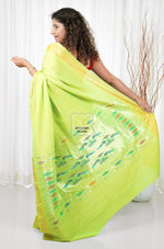 Load image into Gallery viewer, Cotton Paithani Saree With Traditional Double Pallu- Lime Green
