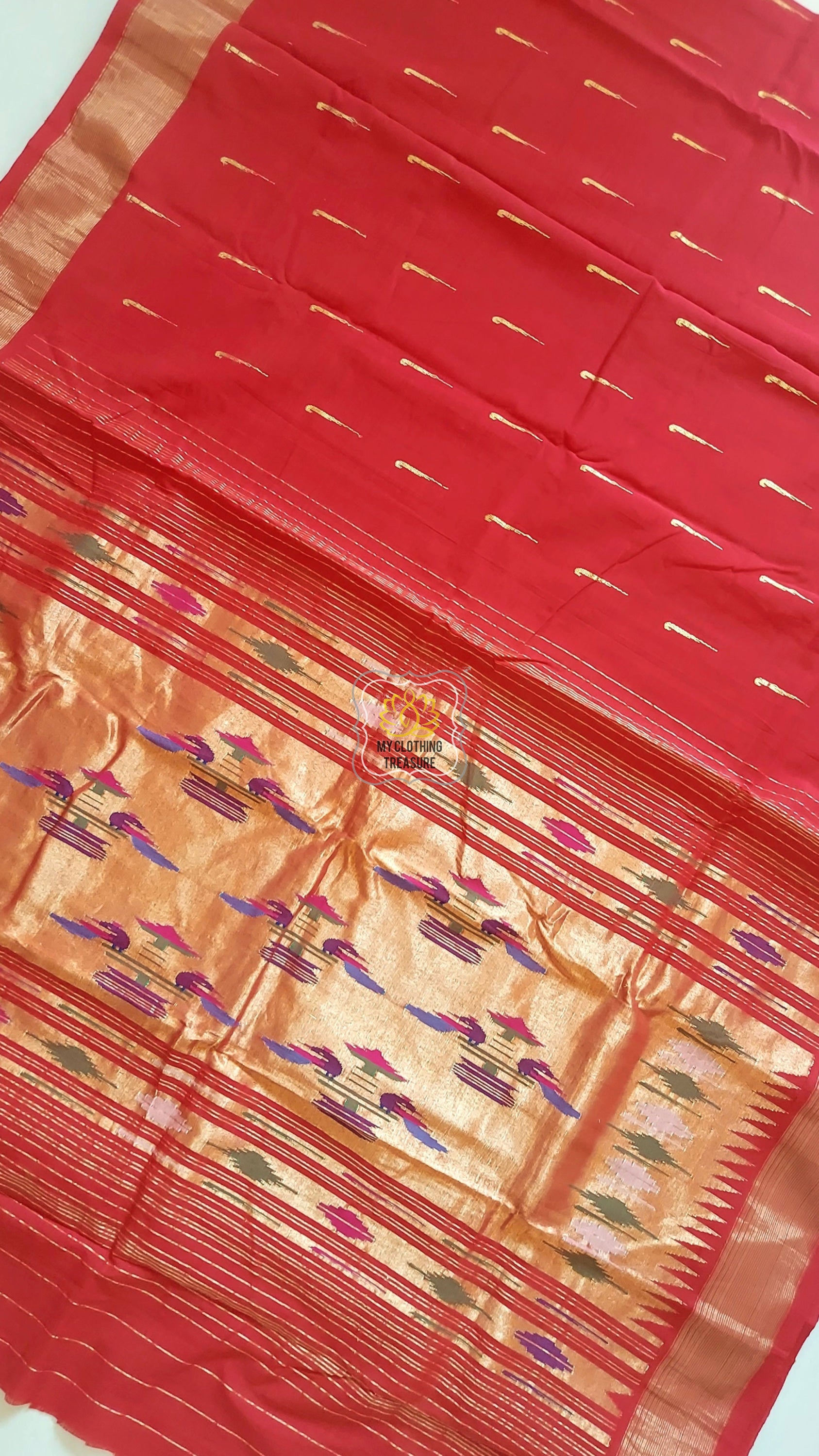 Cotton Paithani Saree With Traditional Double Pallu- Red