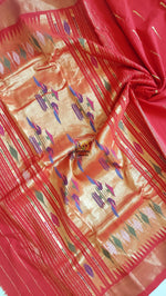 Load image into Gallery viewer, Cotton Paithani Saree With Traditional Double Pallu- Red
