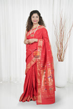 Load image into Gallery viewer, Cotton Paithani Saree With Traditional Double Pallu- Red
