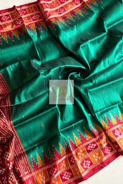 Double Pasapali Border Khandua Ikkat Silk Saree - Green Saree