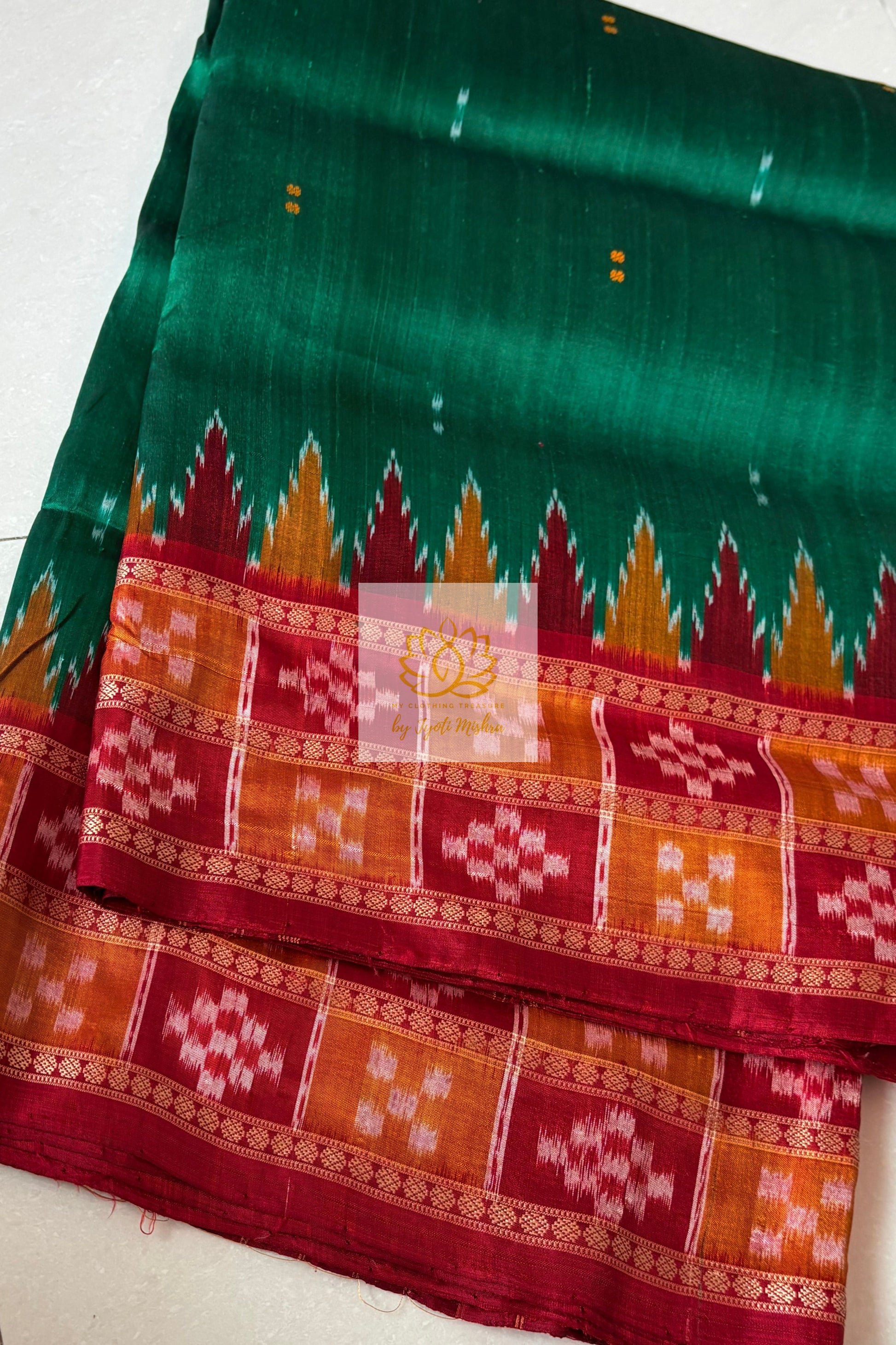 Double Pasapali Border Khandua Ikkat Silk Saree - Green Saree