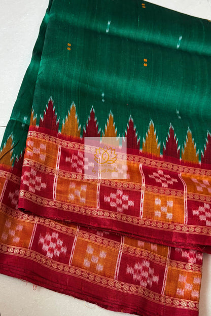 Double Pasapali Border Khandua Ikkat Silk Saree - Green Saree