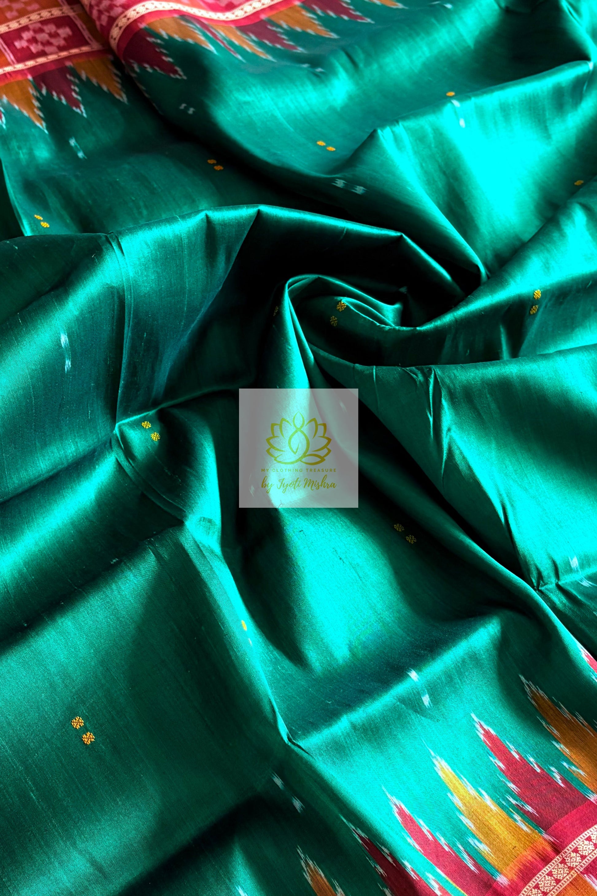 Double Pasapali Border Khandua Ikkat Silk Saree - Green Saree