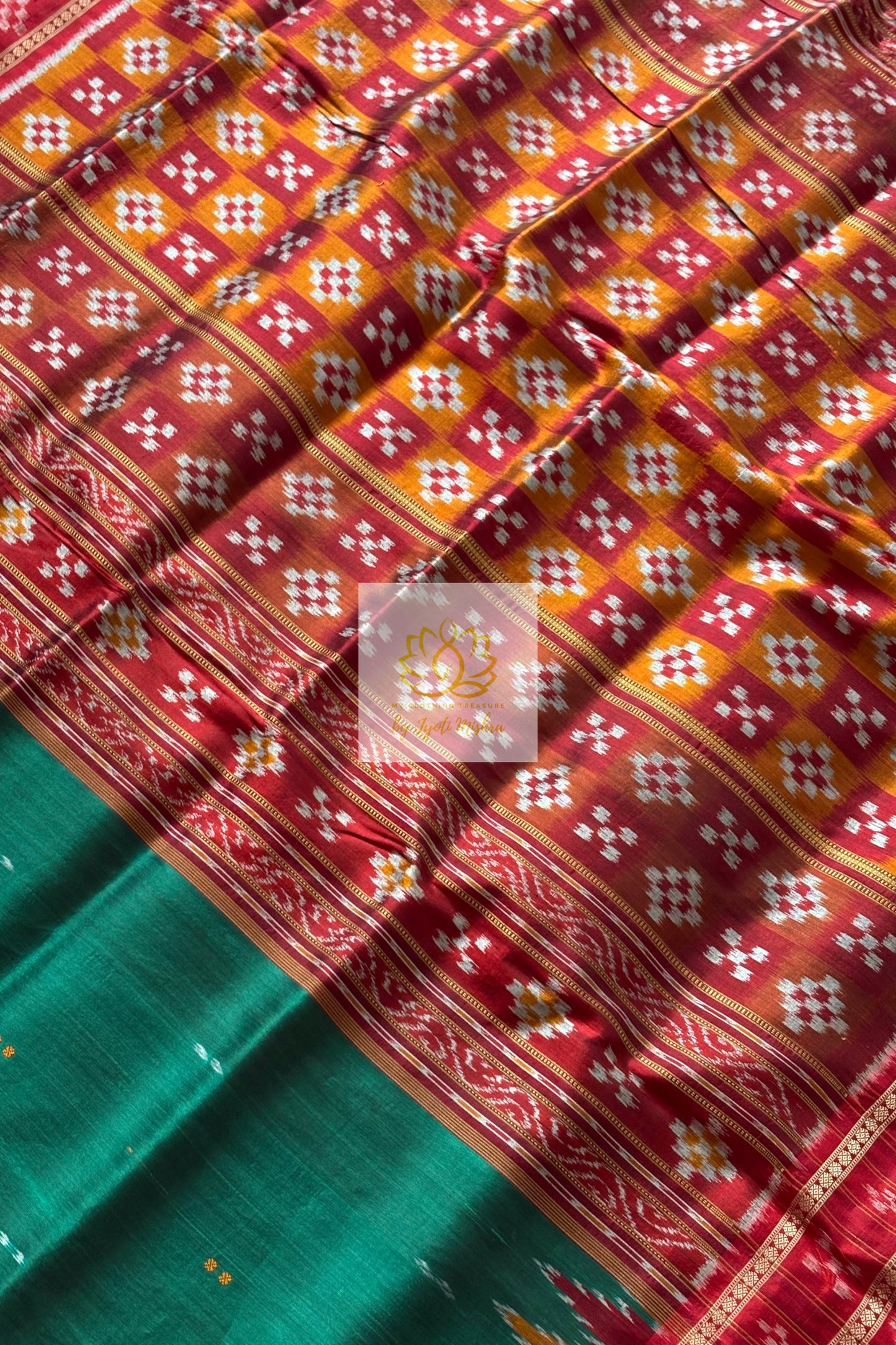 Double Pasapali Border Khandua Ikkat Silk Saree - Green Saree