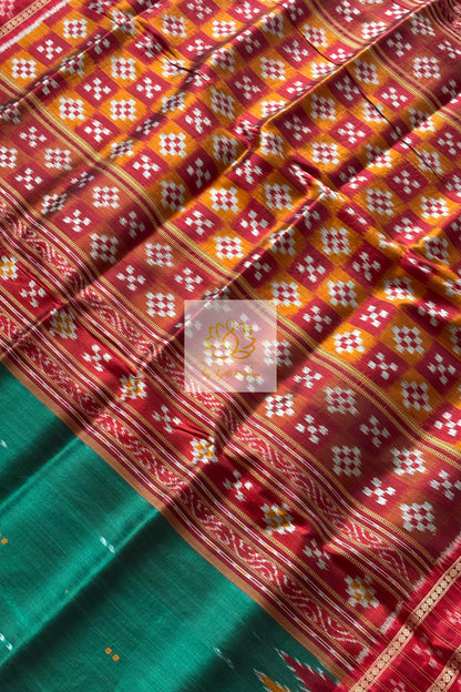 Double Pasapali Border Khandua Ikkat Silk Saree - Green Saree