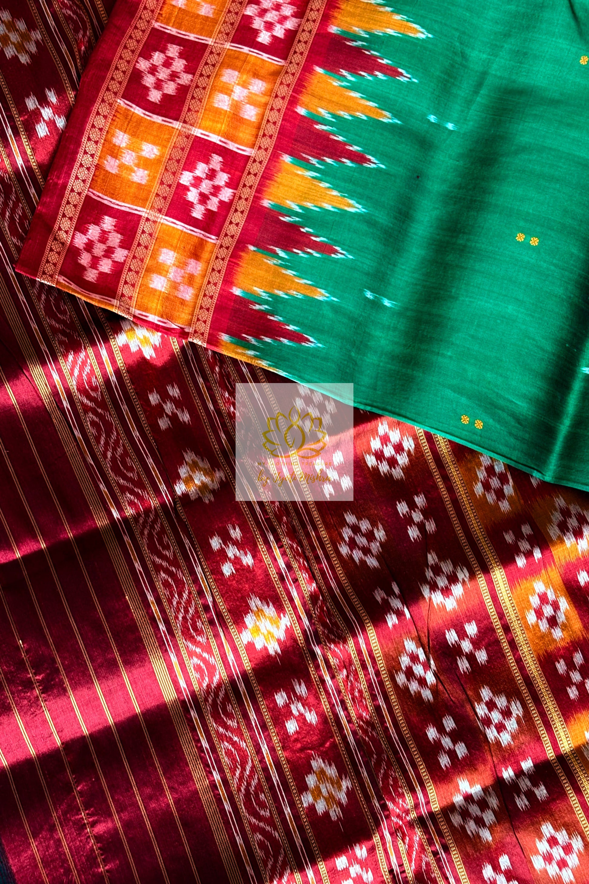 Double Pasapali Border Khandua Ikkat Silk Saree - Green Saree