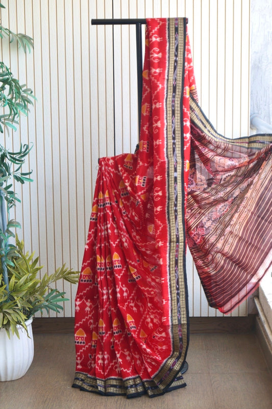 Odisha Ikkat Khandua Pure Silk Saree- Red