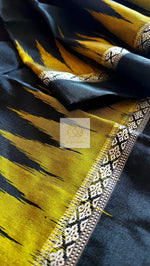 Load image into Gallery viewer, Ek Phulia Bomkei Pure Silk Pata Saree- Black Saree
