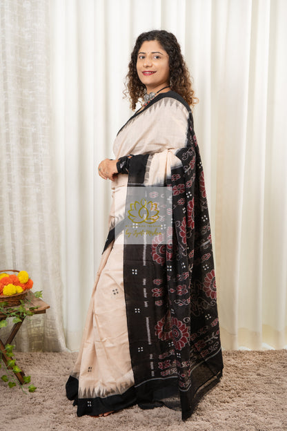 Ek Phulia Cotton Saree-Beige Black Saree