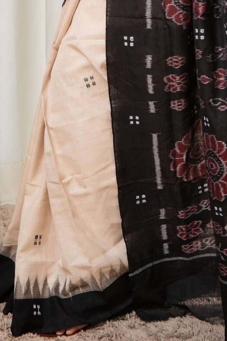 Ek Phulia Cotton Saree-Beige Black