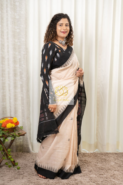 Ek Phulia Cotton Saree-Beige Black Saree