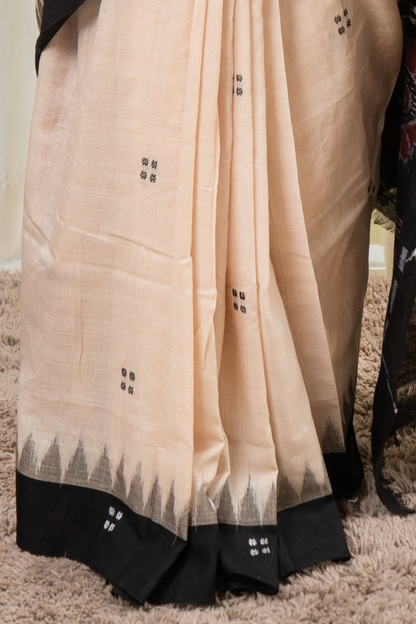 Ek Phulia Cotton Saree-Beige Black