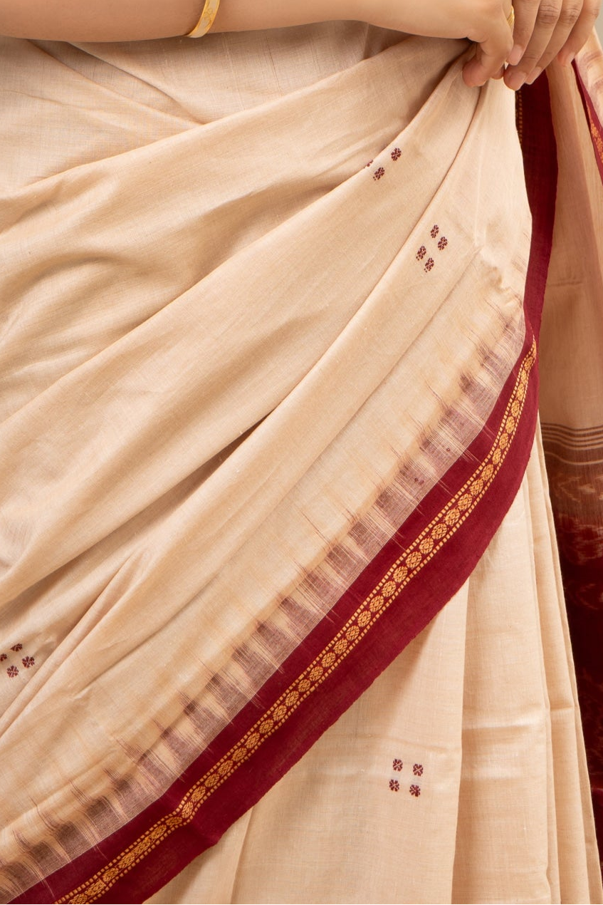 Ek Phulia Cotton Saree-Beige Maroon