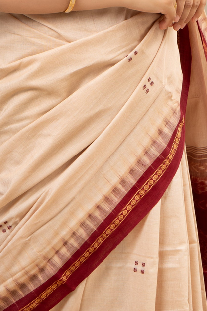 Ek Phulia Cotton Saree-Beige Maroon