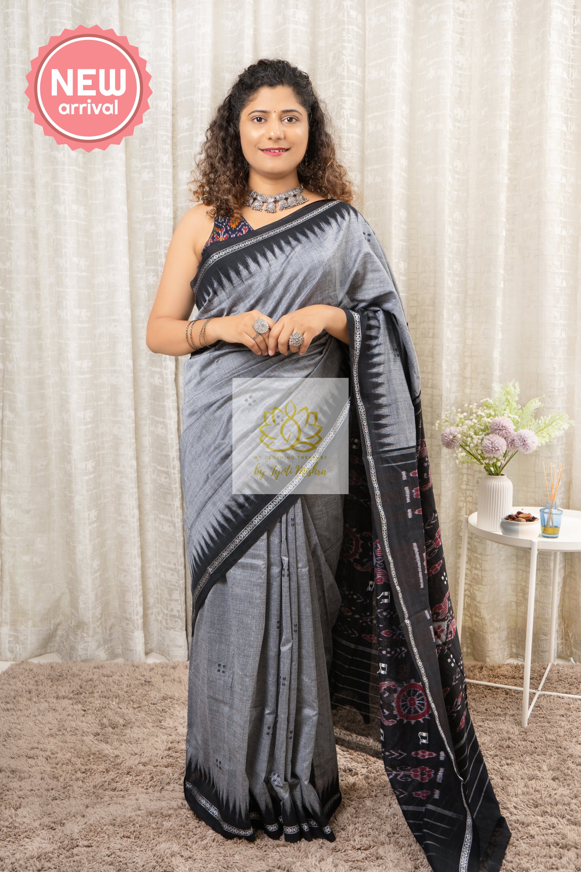 Ek Phulia Cotton Saree- Grey Saree