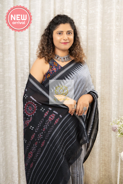 Ek Phulia Cotton Saree- Grey Saree