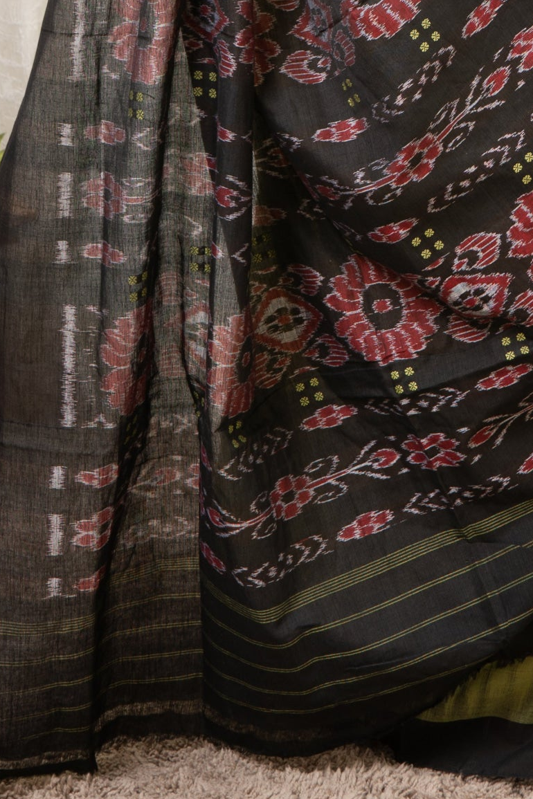 Ek Phulia Cotton Saree- Olive Black