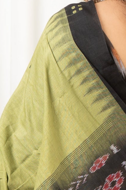 Ek Phulia Cotton Saree- Olive Black