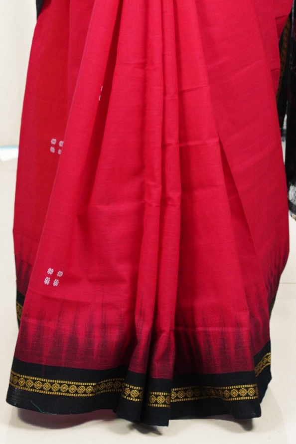 Ek Phulia Cotton Saree-Red Black