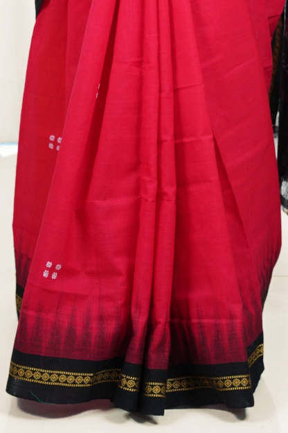 Ek Phulia Cotton Saree-Red Black