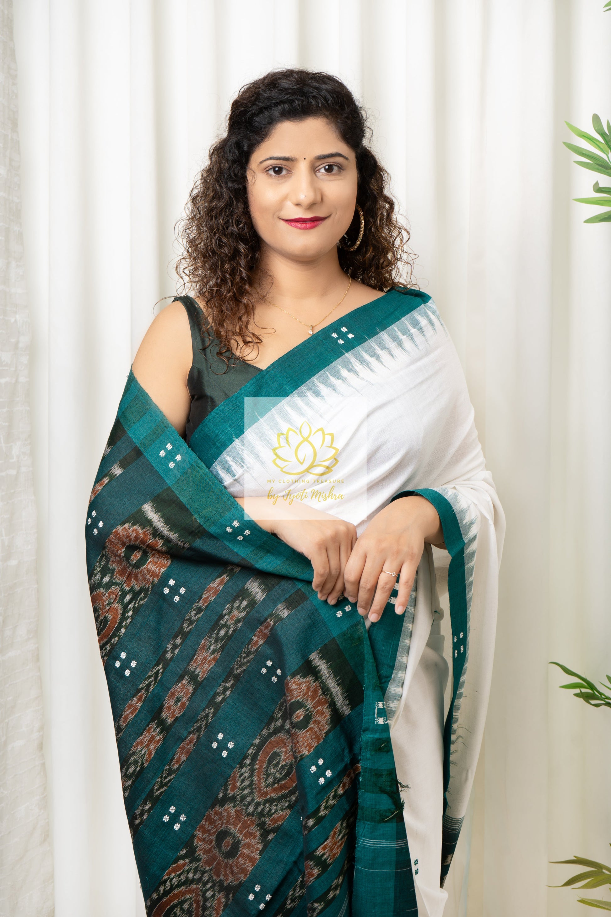 Ek Phulia Cotton Saree-White Green Saree