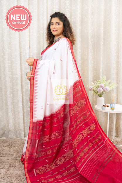 Ek Phulia Cotton Saree With Blouse Piece- Pink-White and Red Saree