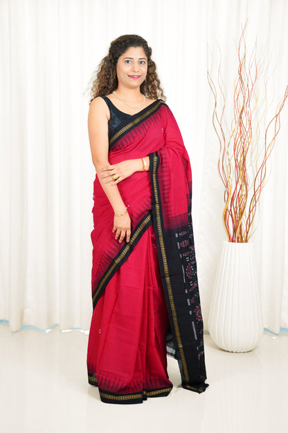 Ek Phulia Cotton Saree-Red Black