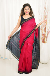 Ek Phulia Cotton Saree-Red Black