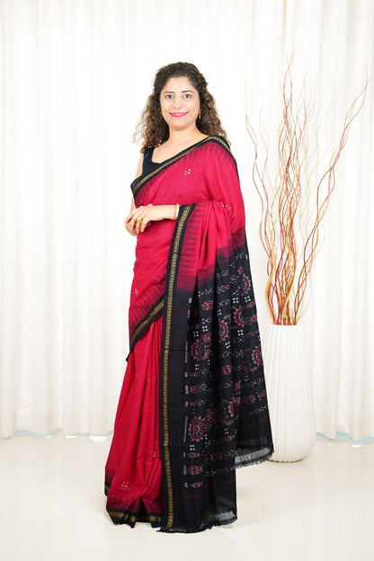 Ek Phulia Cotton Saree-Red Black