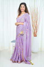 Load image into Gallery viewer, Embroidery On Linen Silk Saree- Lavender
