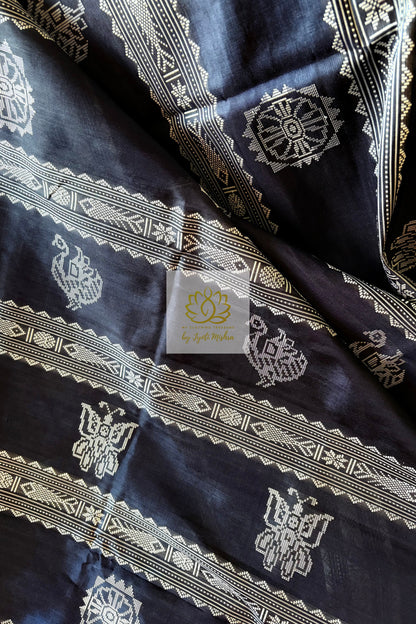 Exclusive Double Pallu Berhampuri Pure Silk Patta Saree - Black Saree