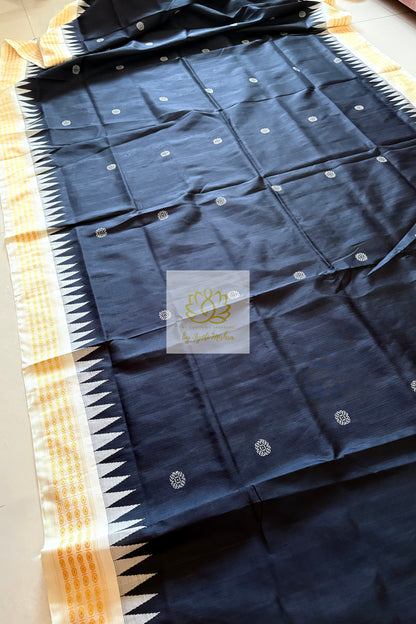 Exclusive Double Pallu Berhampuri Pure Silk Patta Saree - Black Saree