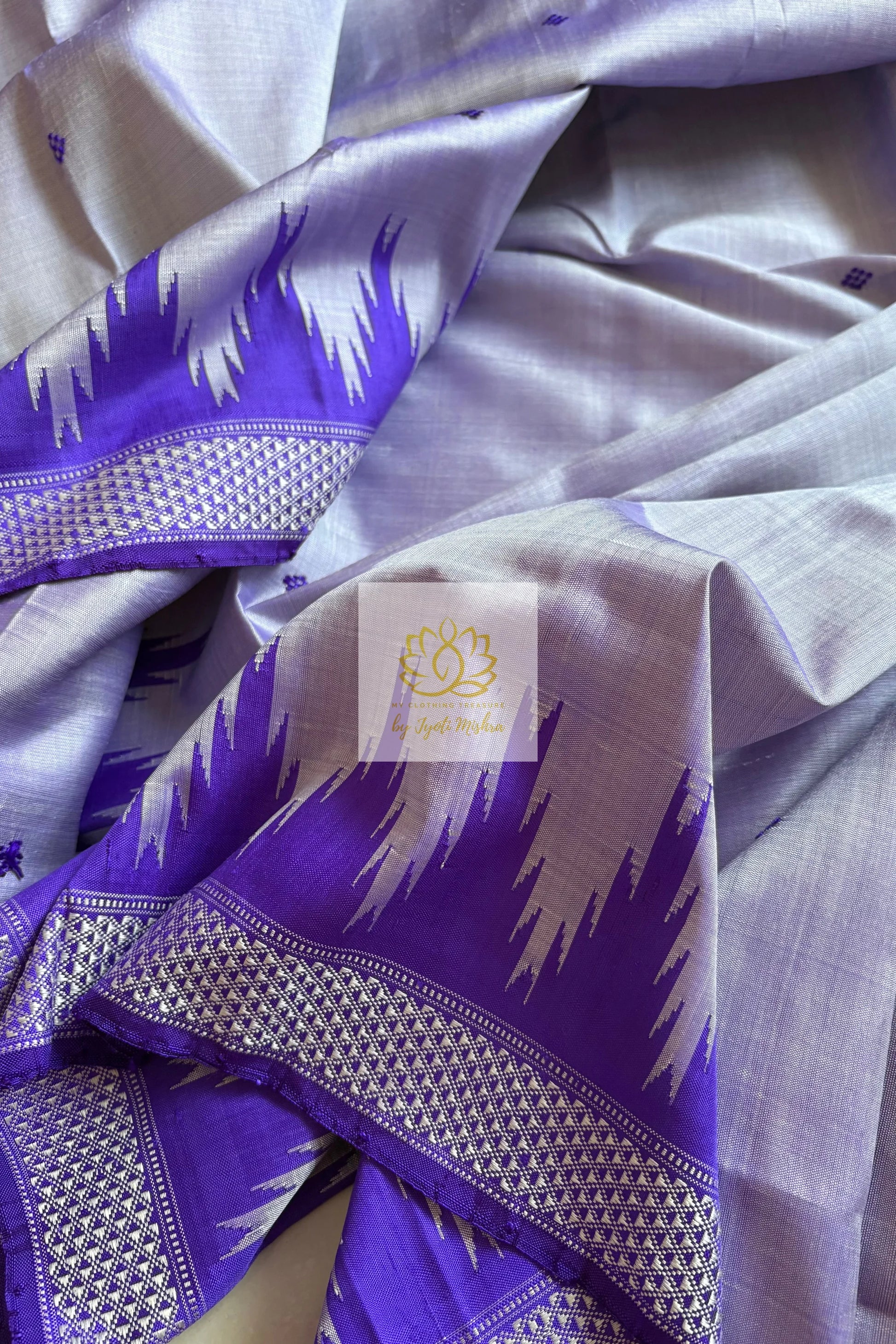 Exclusive Double Pallu Berhampuri Pure Silk Patta Saree - Grey Saree