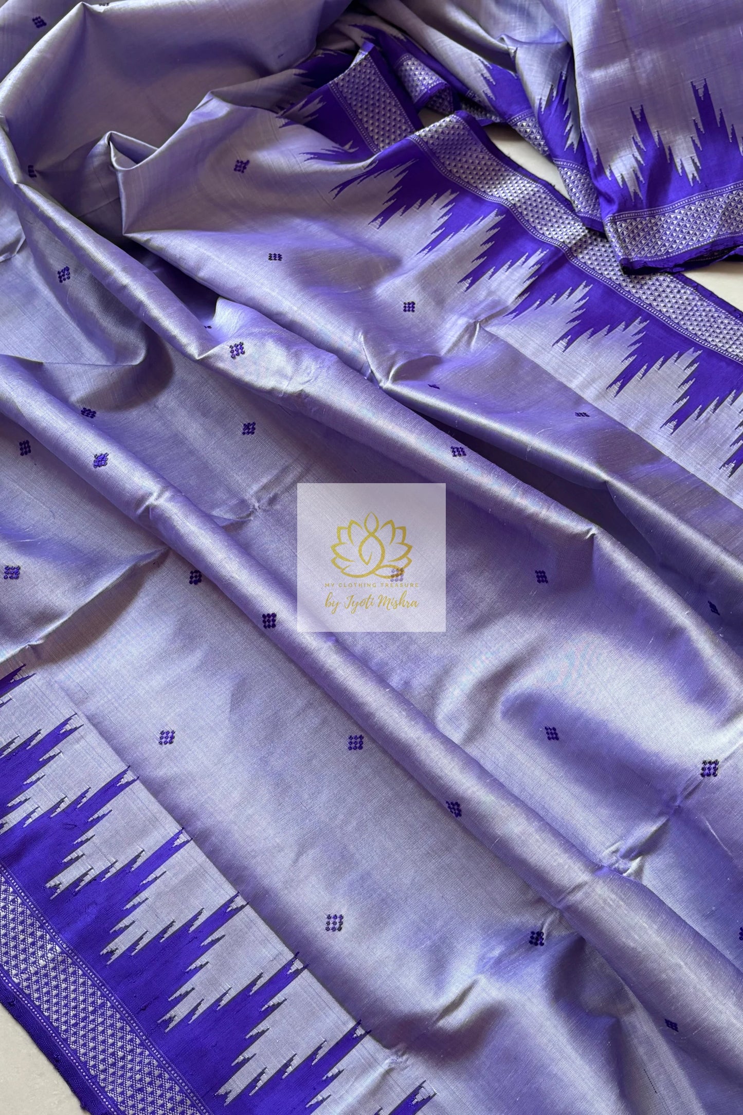 Exclusive Double Pallu Berhampuri Pure Silk Patta Saree - Grey Saree