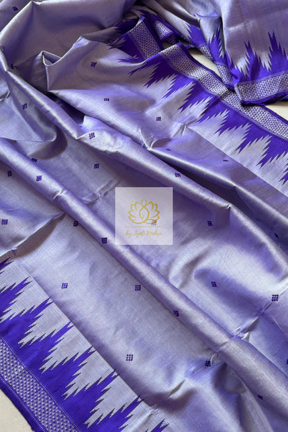 Exclusive Double Pallu Berhampuri Pure Silk Patta Saree - Grey Saree