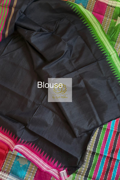 Exclusive Ganga Jamuna Border Double Pallu Berhampuri Pure Silk Patta Saree - Black Saree
